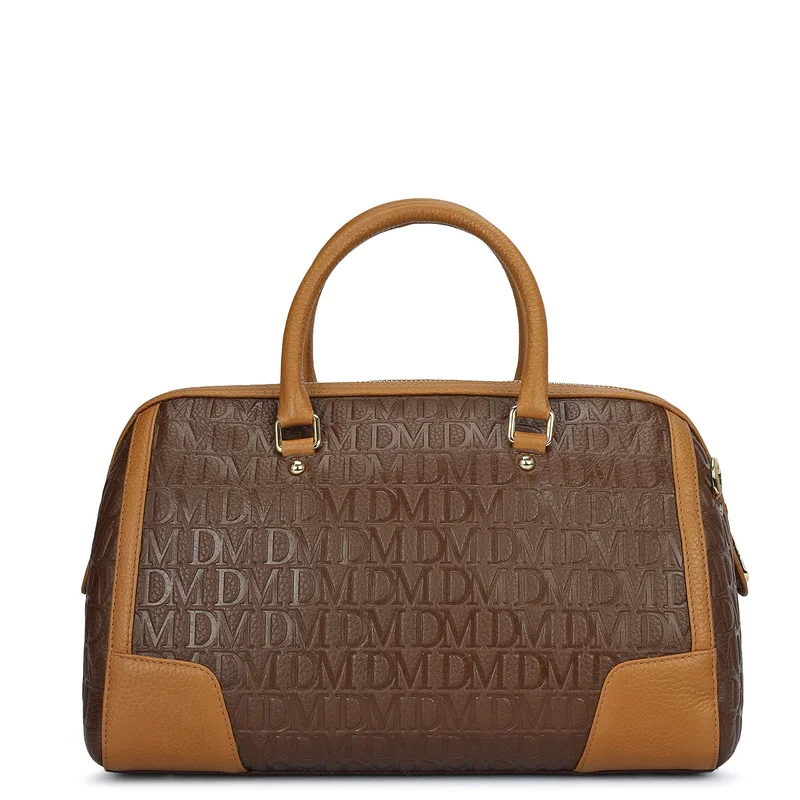 Da Milano Mocha Medium Monogram Leather Bowler - Mocha for Women | Best Price UAE